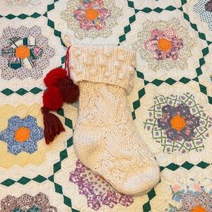 Cream Knit Christmas Stocking with Red Pom Poms from Hearth & Hand